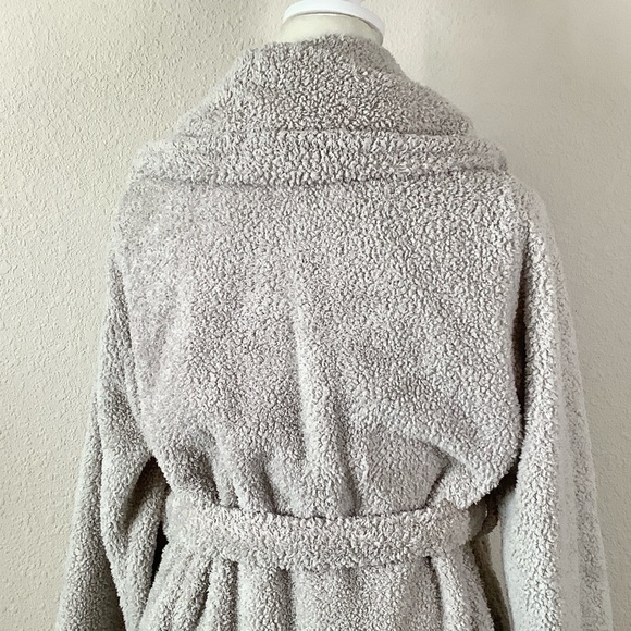 BERKSHIRE Sherpa Fleece Robe Bathrobe Pockets Tie Waist Loungewear Comfy Gray M - Picture 9 of 11